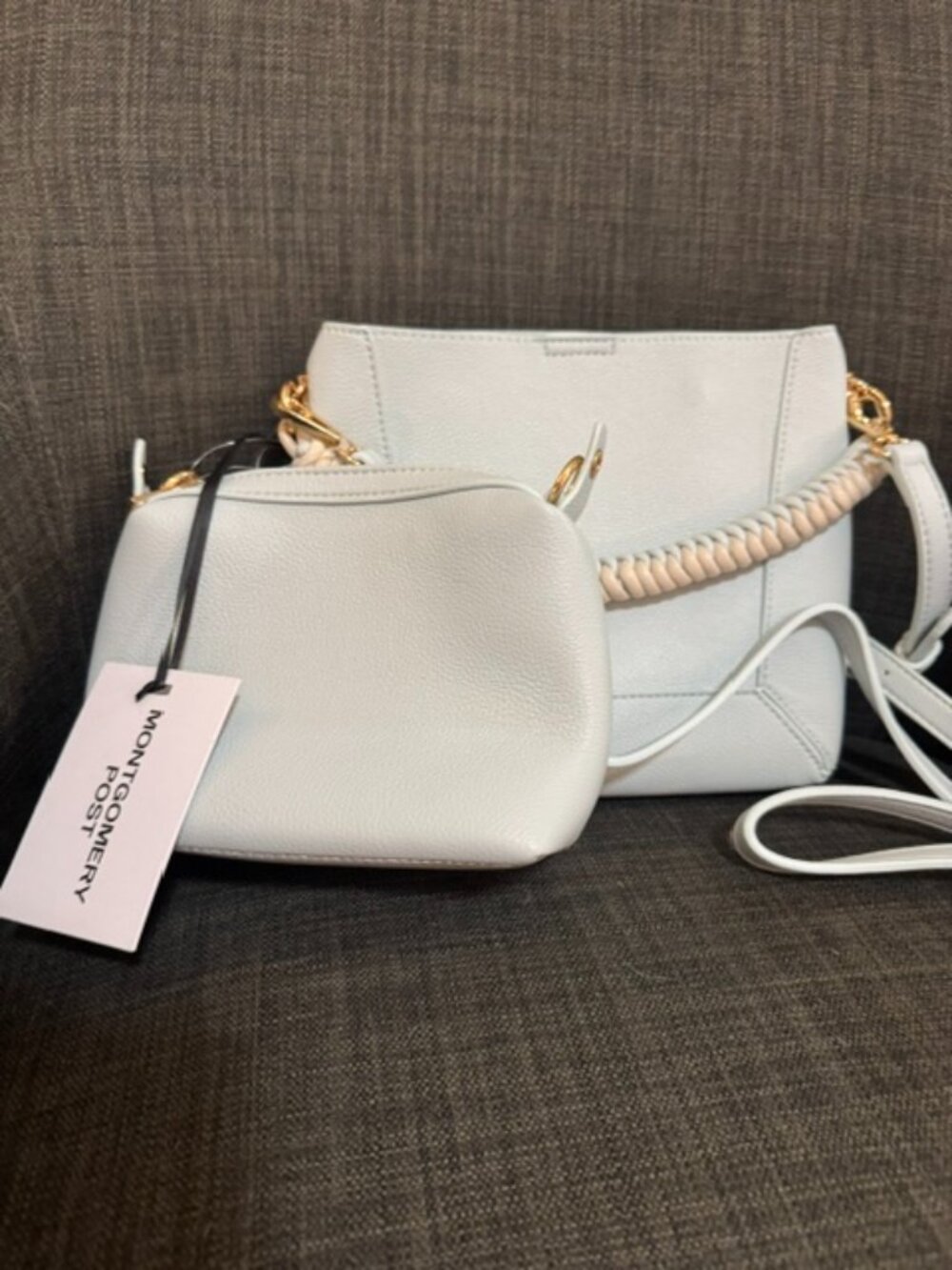 NWT Light Baby Blue Montgomery Post Purse (with matching makeup bag)